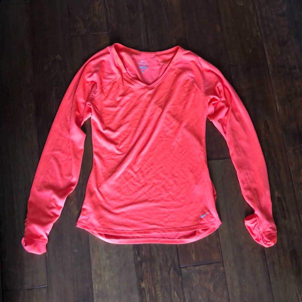 Nike Dri-Fit bright orange long sleeve v neck